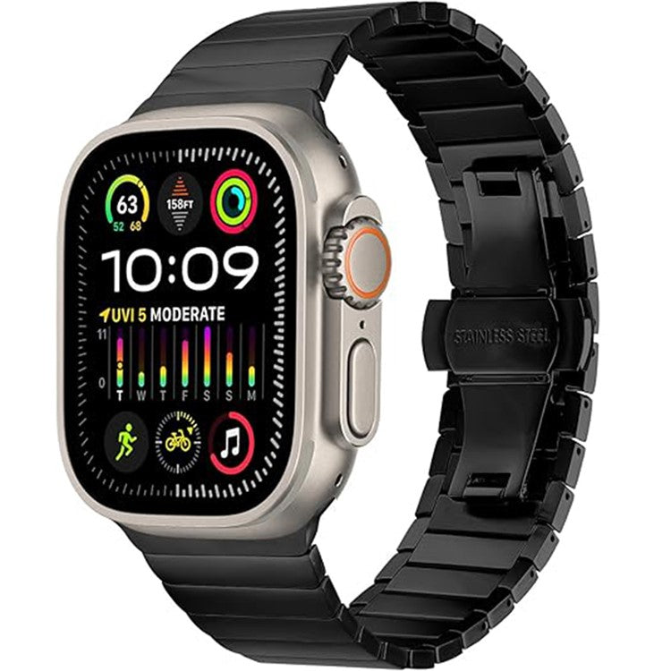 Watch Band For Apple Watch Series 10 Ultra 9 8 7 SE 6 5 4 3 2 1 46mm 49mm 45mm 44mm 42mm 1-Bead Bamboo Link Titanium Alloy Strap - Black