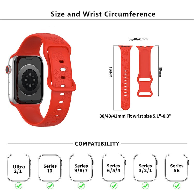 KALEBOL Butterfly Imprint Watch Strap for Apple Watch Series 10 9 8 7 SE 6 5 4 3 2 1 42mm 41mm 40mm 38mm Silicone Wrist Band - Olive Green