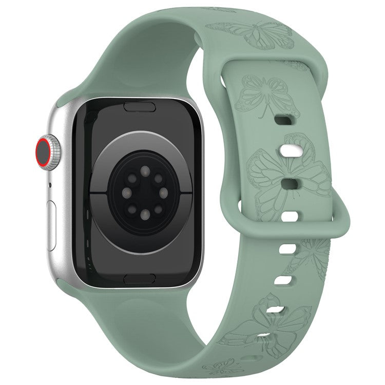 KALEBOL Butterfly Imprint Watch Strap for Apple Watch Series 10 Ultra 9 8 7 SE 6 5 4 3 2 1 46mm 49mm 45mm 44mm 42mm Silicone Band - Olive Green