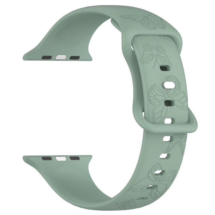 KALEBOL Butterfly Imprint Watch Strap for Apple Watch Series 10 Ultra 9 8 7 SE 6 5 4 3 2 1 46mm 49mm 45mm 44mm 42mm Silicone Band - Olive Green