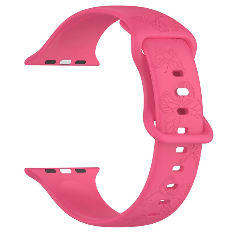KALEBOL Butterfly Imprint Watch Strap for Apple Watch Series 10 Ultra 9 8 7 SE 6 5 4 3 2 1 46mm 49mm 45mm 44mm 42mm Silicone Band - Pink