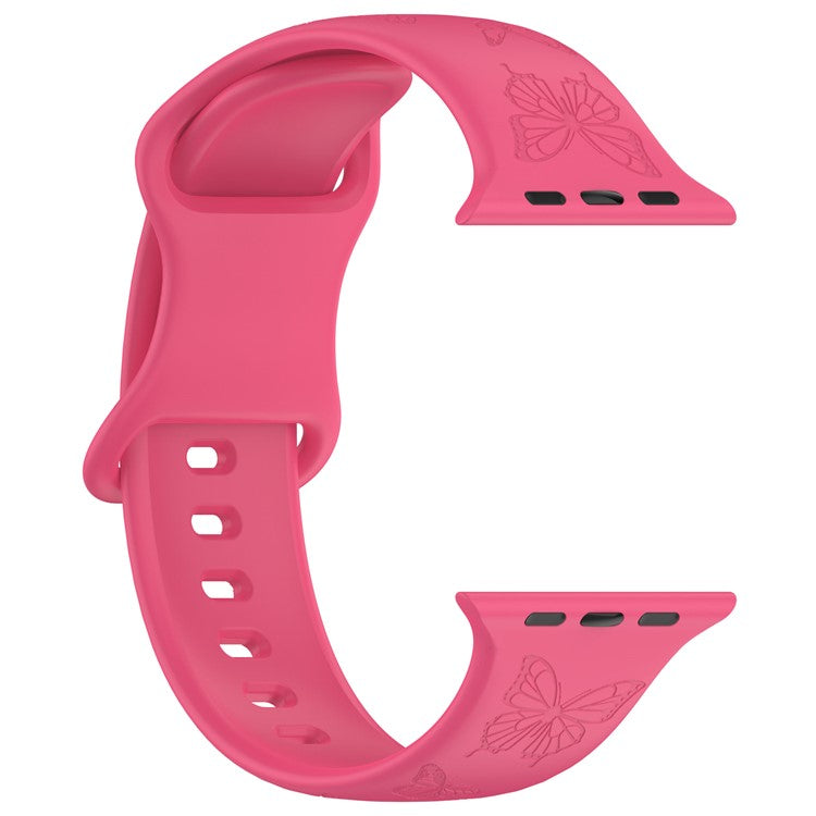 KALEBOL Butterfly Imprint Watch Strap for Apple Watch Series 10 Ultra 9 8 7 SE 6 5 4 3 2 1 46mm 49mm 45mm 44mm 42mm Silicone Band - Pink