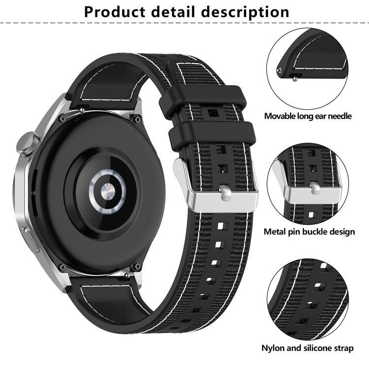 KALEBOL 22mm Silicone+Nylon Watch Band for Samsung Galaxy Watch3 45mm / Huawei Watch GT 4 46mm Wrist Strap - Grey