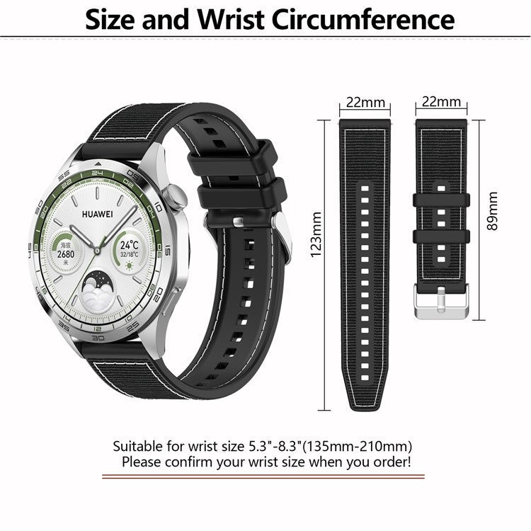 KALEBOL 22mm Silicone+Nylon Watch Band for Samsung Galaxy Watch3 45mm / Huawei Watch GT 4 46mm Wrist Strap - Grey