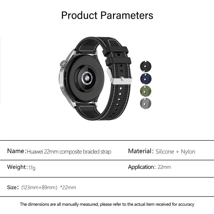 KALEBOL 22mm Silicone+Nylon Watch Band for Samsung Galaxy Watch3 45mm / Huawei Watch GT 4 46mm Wrist Strap - Grey