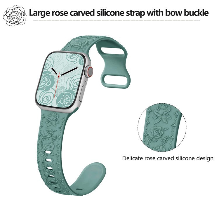 KALEBOL Rose Embossed Watch Strap for Apple Watch Series 10 9 8 7 SE 6 5 4 3 2 1 42mm 41mm 40mm 38mm Silicone Band - Brown