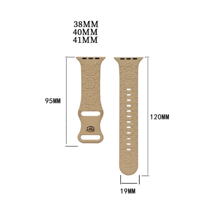 KALEBOL Rose Embossed Watch Strap for Apple Watch Series 10 9 8 7 SE 6 5 4 3 2 1 42mm 41mm 40mm 38mm Silicone Band - Brown