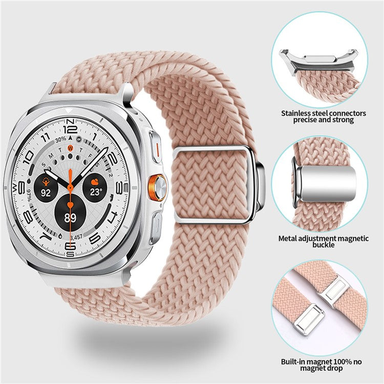 KALEBOL For Samsung Galaxy Watch Ultra 47mm Watch Strap Magnetic Buckle Braided Wrist Band - Mist Blue+Silver Buckle