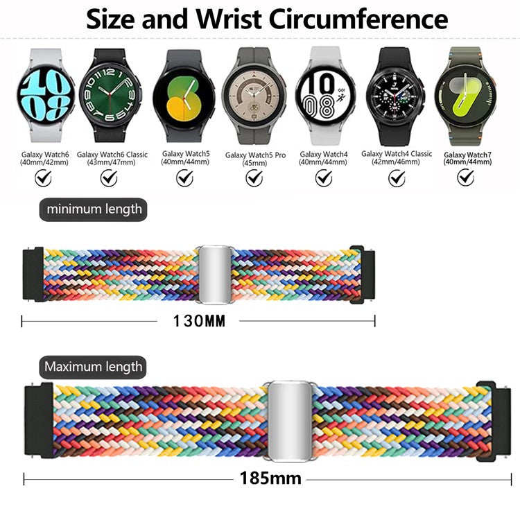 KALEBOL 20mm Magnetic Watch Strap for Samsung Galaxy Watch6 Classic 43mm / 47mm / Huawei Watch GT 4 41mm Nylon Band - Black Rainbow