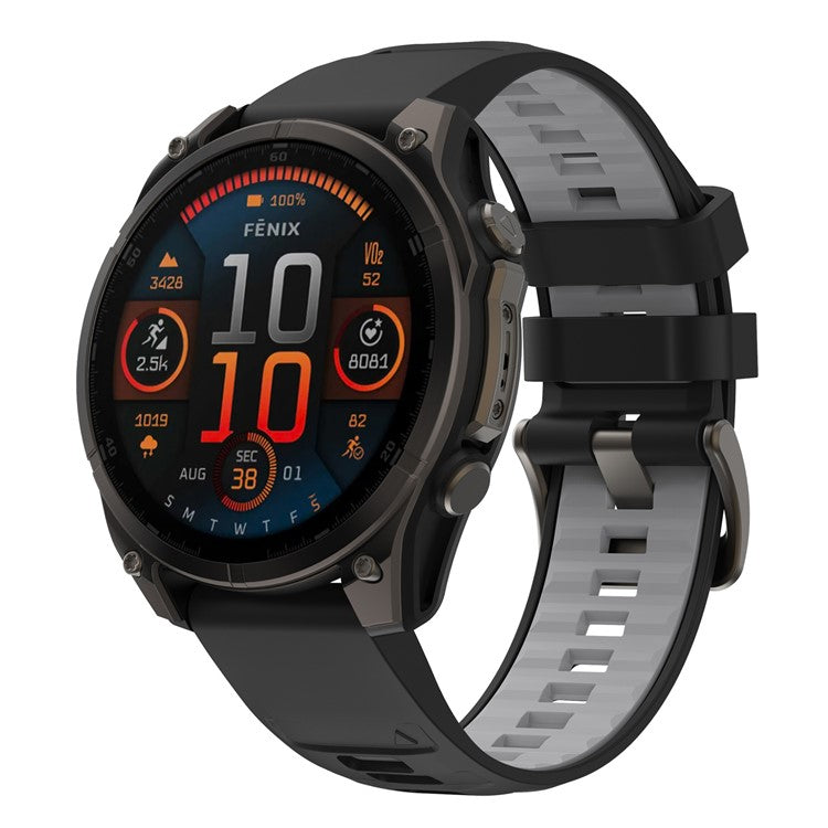KALEBOL QuickFit 22mm Watch Strap for Garmin Fenix 7 Pro / 7 / 6 Pro Dual Color Silicone Wrist Band - Black+Grey