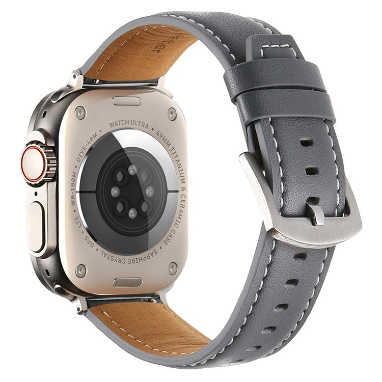 KALEBOL Genuine Cow Leather Watch Strap for Apple Watch Series 10 9 8 7 SE 6 5 4 3 2 1 42mm 41mm 40mm 38mm Flat Texture Band - Grey