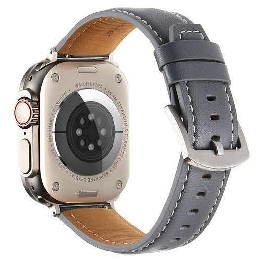 KALEBOL Genuine Cow Leather Watch Strap for Apple Watch Series 10 9 8 7 SE 6 5 4 3 2 1 42mm 41mm 40mm 38mm Flat Texture Band - Grey
