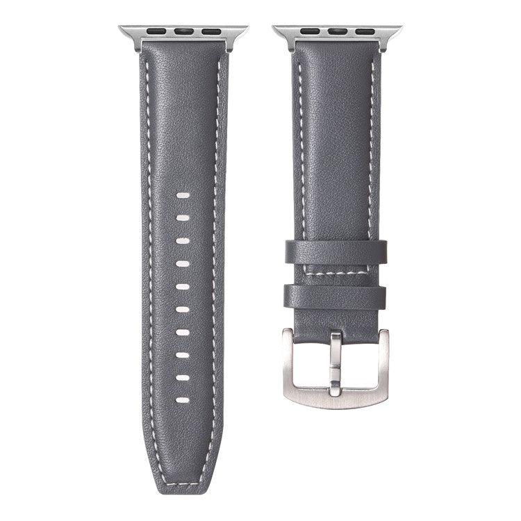 KALEBOL Genuine Cow Leather Watch Strap for Apple Watch Series 10 9 8 7 SE 6 5 4 3 2 1 42mm 41mm 40mm 38mm Flat Texture Band - Grey