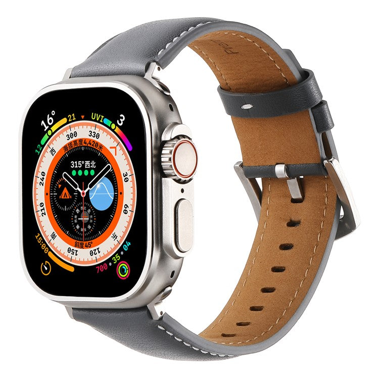 KALEBOL Genuine Cow Leather Watch Strap for Apple Watch Series 10 9 8 7 SE 6 5 4 3 2 1 42mm 41mm 40mm 38mm Flat Texture Band - Grey