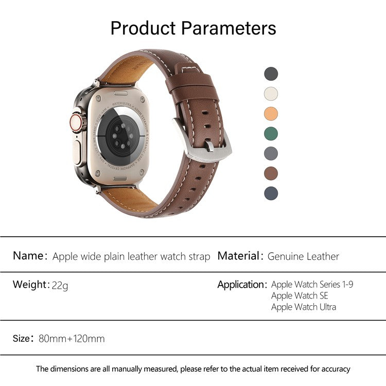 KALEBOL Genuine Cow Leather Watch Strap for Apple Watch Series 10 9 8 7 SE 6 5 4 3 2 1 42mm 41mm 40mm 38mm Flat Texture Band - Grey
