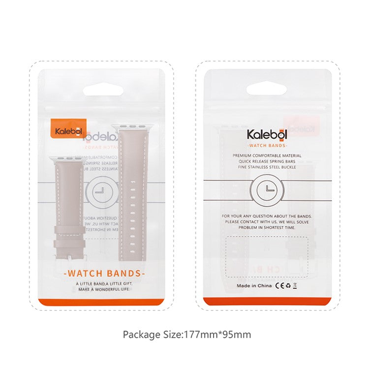 KALEBOL Genuine Cow Leather Watch Strap for Apple Watch Series 10 9 8 7 SE 6 5 4 3 2 1 42mm 41mm 40mm 38mm Flat Texture Band - Grey