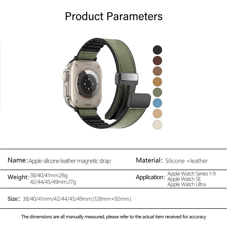 KALEBOL Magnetic Watch Strap for Apple Watch Series 10 Ultra 9 8 7 SE 6 5 4 3 2 1 46mm 49mm 45mm 44mm 42mm Leather+Silicone Band - Blackish Green