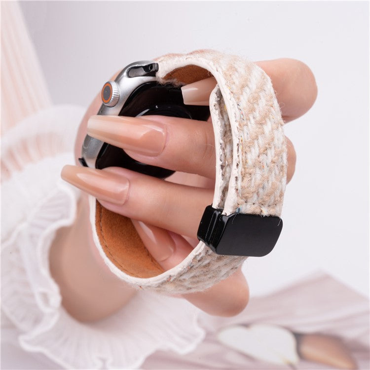 Genuine Cow Leather+Wool Watch Band for Apple Watch Series 10 Ultra 9 8 7 SE 6 5 4 3 2 1 46mm 49mm 45mm 44mm 42mm Wrist Strap - Yellow