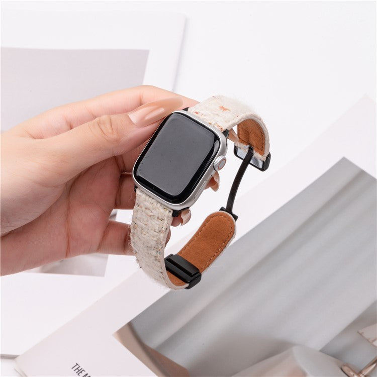 Genuine Cow Leather+Wool Watch Band for Apple Watch Series 10 Ultra 9 8 7 SE 6 5 4 3 2 1 46mm 49mm 45mm 44mm 42mm Wrist Strap - Beige