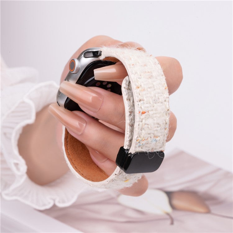 Genuine Cow Leather+Wool Watch Band for Apple Watch Series 10 Ultra 9 8 7 SE 6 5 4 3 2 1 46mm 49mm 45mm 44mm 42mm Wrist Strap - Beige