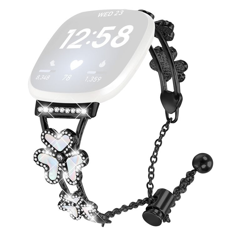 Metal Band Heart Clover Decor For Fitbit Versa 3  /  Sense Watch Bracelet Replacement - Black