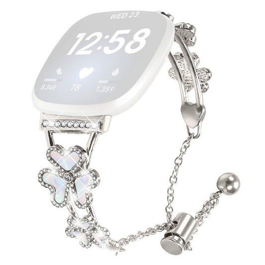 Metal Band Heart Clover Decor For Fitbit Versa 4  /  Sense 2 Watch Bracelet Replacement - Starlight