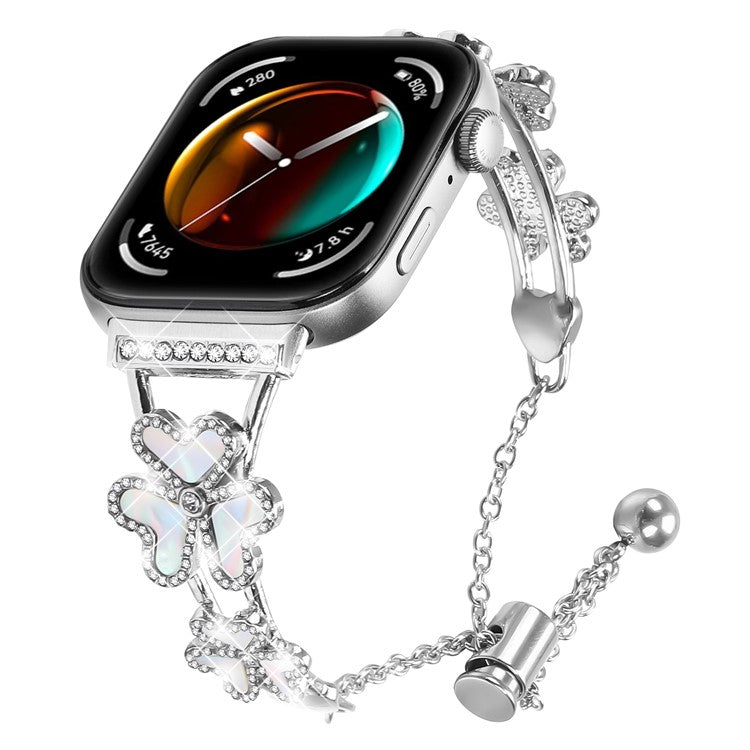 Metal Band For Huawei Watch Fit 3 Heart Clover Decor Watch Strap Replacement - Silver