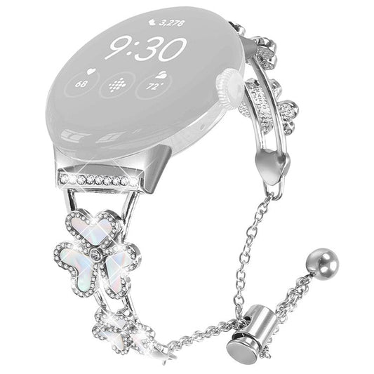 Metal Band For Google Pixel Watch 3 41mm  /  Pixel Watch 2  /  Pixel Watch Heart Clover Decor Watch Strap - Silver