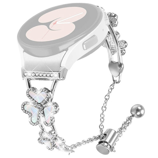 Metal Band with Quick Release Connector For Samsung Galaxy Watch5  /  Watch4 40  /  42  /  44  /  45  /  46mm Heart Clover Decor Watch Strap - Silver