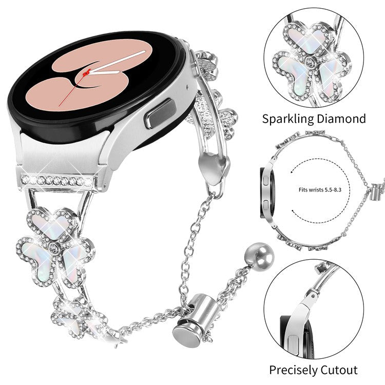 Metal Band with Quick Release Connector For Samsung Galaxy Watch5  /  Watch4 40  /  42  /  44  /  45  /  46mm Heart Clover Decor Watch Strap - Silver