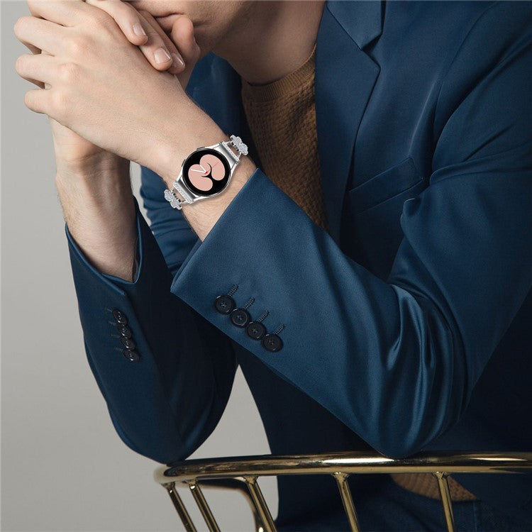 Metal Band with Quick Release Connector For Samsung Galaxy Watch5  /  Watch4 40  /  42  /  44  /  45  /  46mm Heart Clover Decor Watch Strap - Silver