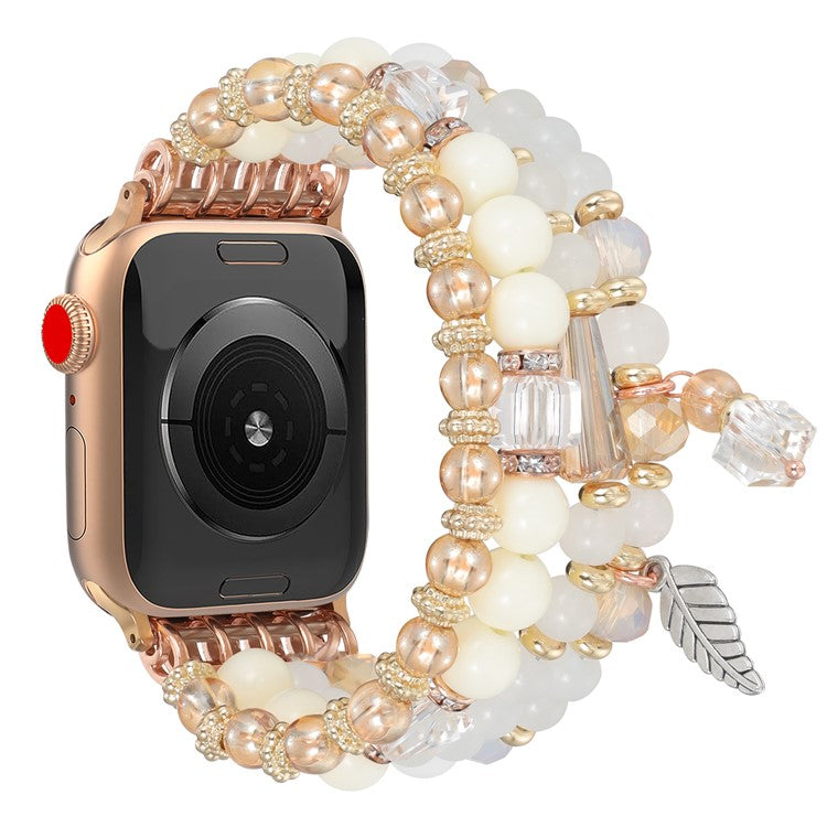 Beaded Bracelet For Apple Watch Series 10 Ultra 9 8 7 SE 6 5 4 3 2 1 46mm 49mm 45mm 44mm 42mm Replacement Watch Band - White
