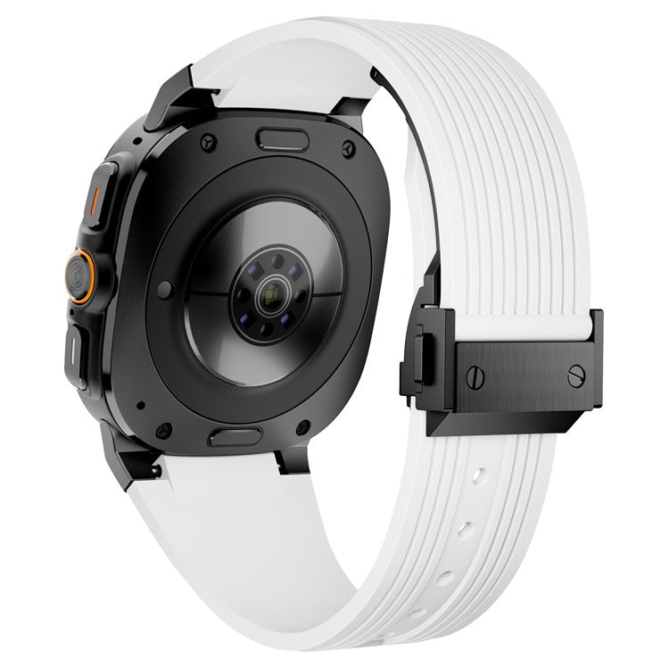 For Samsung Galaxy Watch Ultra 47mm Silicone Band Black Connector Black Buckle Watch Strap - White