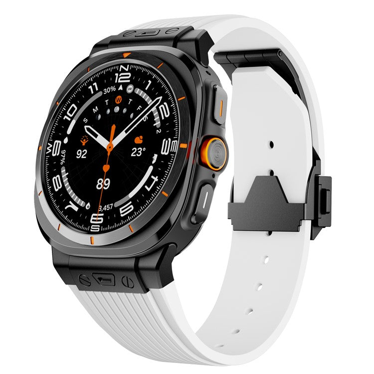 For Samsung Galaxy Watch Ultra 47mm Silicone Band Black Connector Black Buckle Watch Strap - White