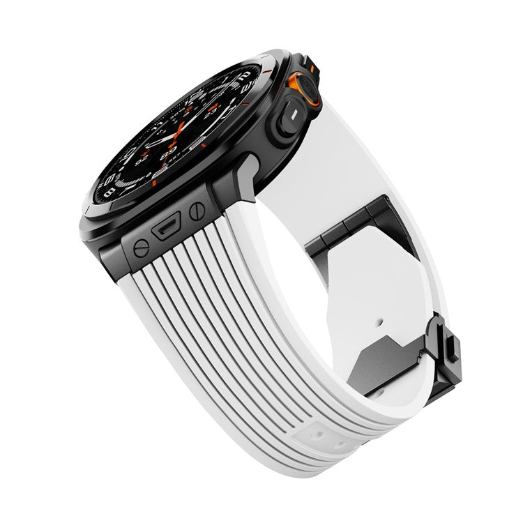 For Samsung Galaxy Watch Ultra 47mm Silicone Band Black Connector Black Buckle Watch Strap - White