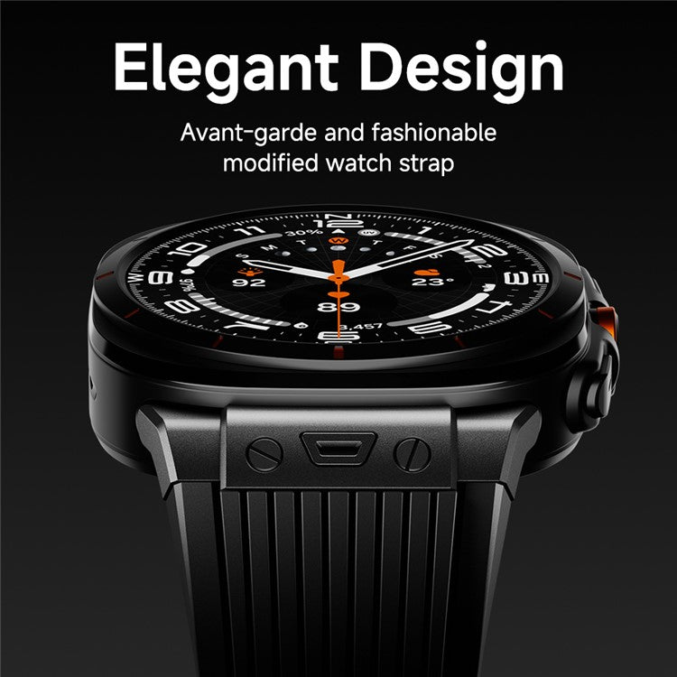 For Samsung Galaxy Watch Ultra 47mm Silicone Band Black Connector Black Buckle Watch Strap - White