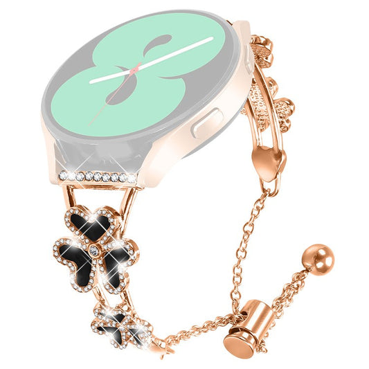 Metal Band Heart Clover Decor For GarminMove Luxe  /  Vivomove Luxe Watch Bracelet Replacement - Rose Gold