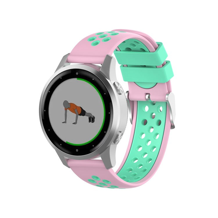 Dual Color Round Holes Silicone Smart Watch Strap Replacement Watchband 18mm for Garmin vivomove 3S/vivoactive 4S - Pink/Cyan