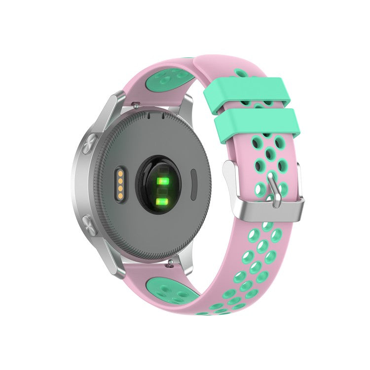 Dual Color Round Holes Silicone Smart Watch Strap Replacement Watchband 18mm for Garmin vivomove 3S/vivoactive 4S - Pink/Cyan