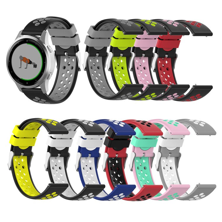 Dual Color Round Holes Silicone Smart Watch Strap Replacement Watchband 18mm for Garmin vivomove 3S/vivoactive 4S - Pink/Cyan