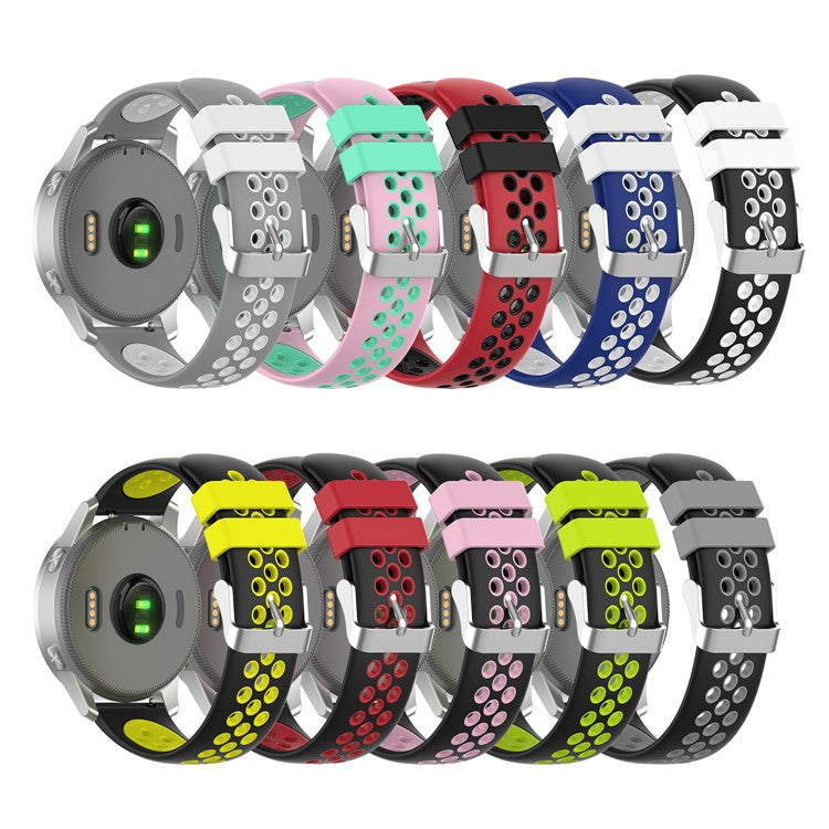 Dual Color Round Holes Silicone Smart Watch Strap Replacement Watchband 18mm for Garmin vivomove 3S/vivoactive 4S - Pink/Cyan