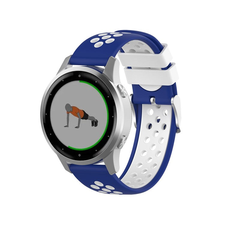 Dual Color Round Holes Silicone Smart Watch Strap Replacement Watchband 18mm for Garmin vivomove 3S/vivoactive 4S - Blue/White