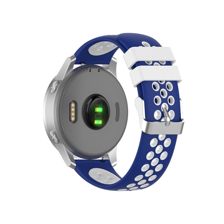 Dual Color Round Holes Silicone Smart Watch Strap Replacement Watchband 18mm for Garmin vivomove 3S/vivoactive 4S - Blue/White