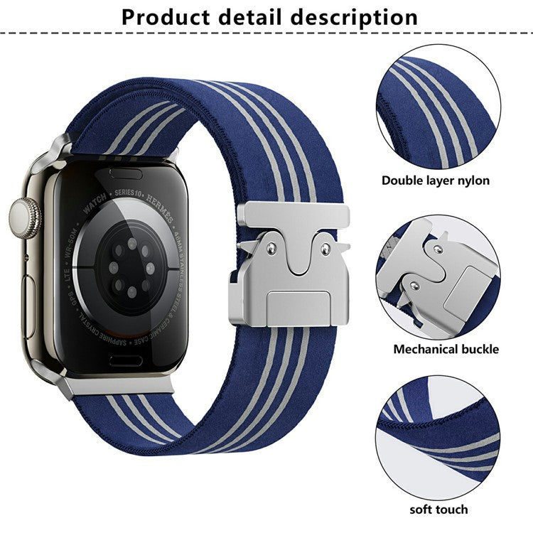 KALEBOL Nylon Watch Band for Apple Watch Series 10 Ultra 9 8 7 SE 6 5 4 3 2 1 46mm 49mm 45mm 44mm 42mm Wrist Strap - Black+White / Three Stripes