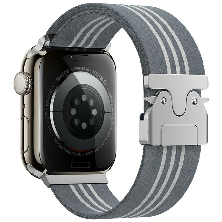 KALEBOL Nylon Watch Band for Apple Watch Series 10 Ultra 9 8 7 SE 6 5 4 3 2 1 46mm 49mm 45mm 44mm 42mm Wrist Strap - Grey+White / Three Stripes