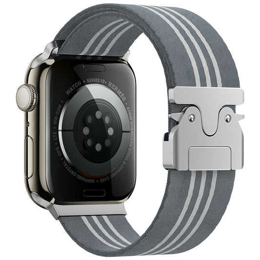 KALEBOL Nylon Watch Band for Apple Watch Series 10 Ultra 9 8 7 SE 6 5 4 3 2 1 46mm 49mm 45mm 44mm 42mm Wrist Strap - Grey+White / Three Stripes