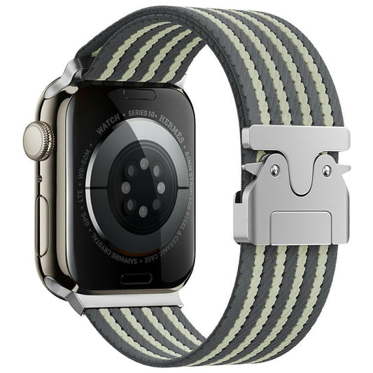 KALEBOL Nylon Watch Band for Apple Watch Series 10 Ultra 9 8 7 SE 6 5 4 3 2 1 46mm 49mm 45mm 44mm 42mm Wrist Strap - Grey+Light Yellow