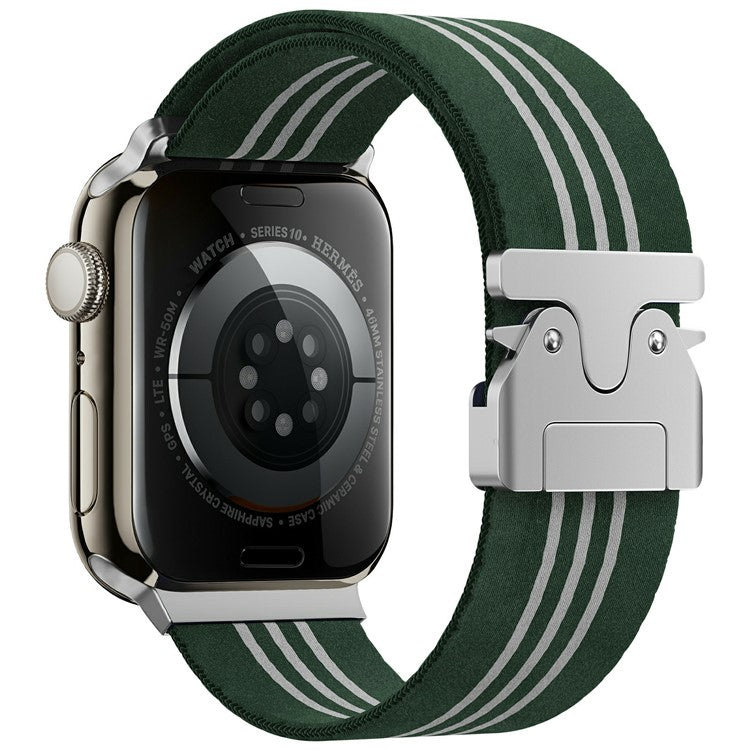 KALEBOL Nylon Watch Band for Apple Watch Series 10 Ultra 9 8 7 SE 6 5 4 3 2 1 46mm 49mm 45mm 44mm 42mm Wrist Strap - Green+White / Three Stripe
