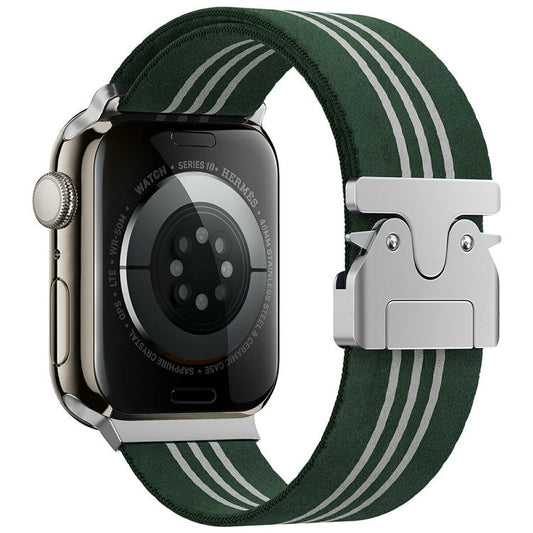 KALEBOL Nylon Watch Band for Apple Watch Series 10 Ultra 9 8 7 SE 6 5 4 3 2 1 46mm 49mm 45mm 44mm 42mm Wrist Strap - Green+White / Three Stripe