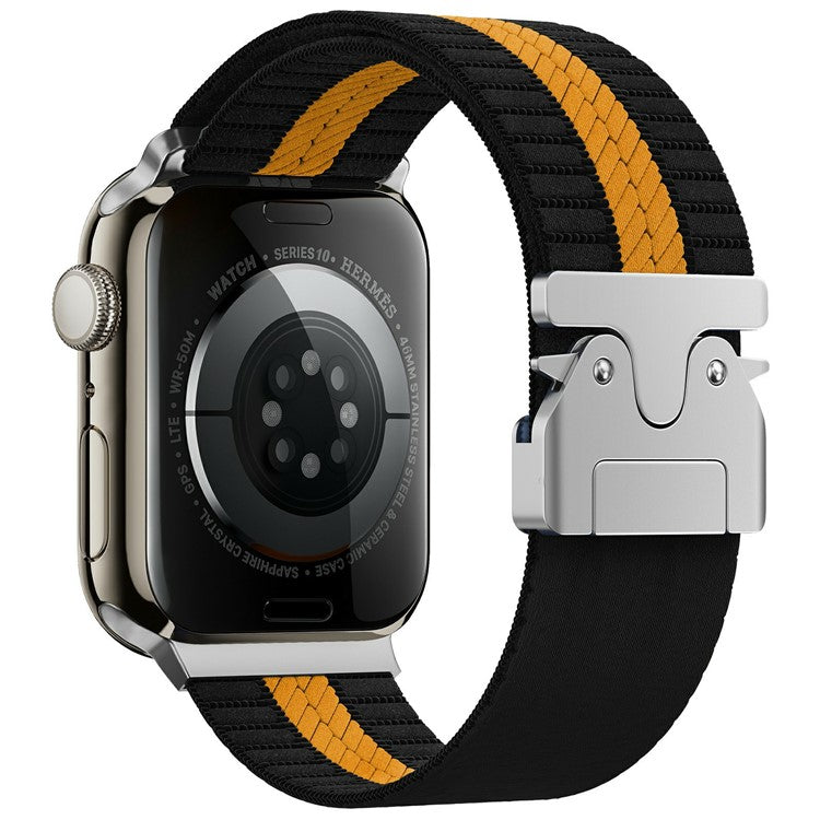 KALEBOL Nylon Watch Band for Apple Watch Series 10 9 8 7 SE 6 5 4 3 2 1 42mm 41mm 40mm 38mm Parachute Buckle Strap - Black+Orange / Single Stripe